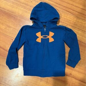 Under Armour Navy Hoodie with Vibrant Orange Logo